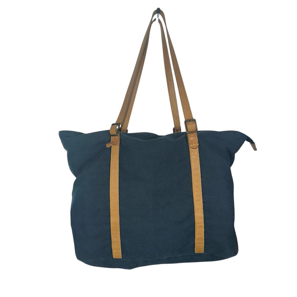 Hearth & Hand with Magnolia Canvas Tote Bag Navy with Tan Straps Large Carryall